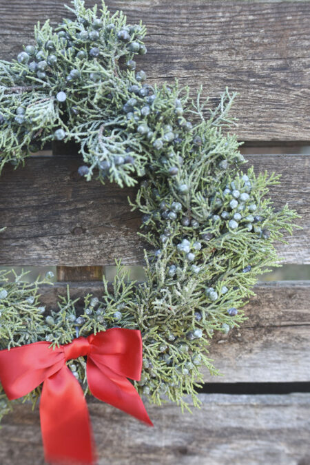 Fresh berried juniper wreath for Christmas or other winter decor