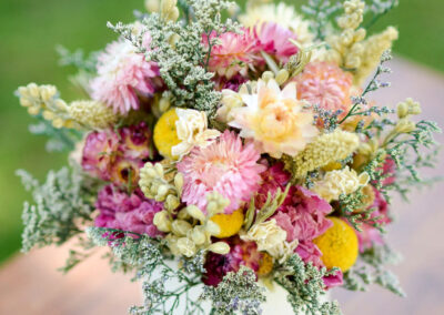 Dried-flower arrangement with strawflowers