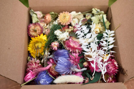 Box of mixed dried-flower blooms