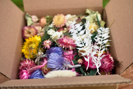 Box of mixed dried-flower blooms