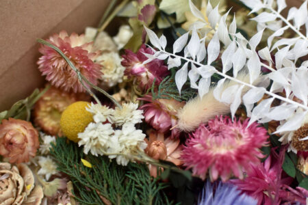 Box of mixed dried-flower blooms